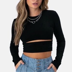 Adika Black Cut-Out Long Sleeve Crop Top - Size XS - Y2K Streetwear